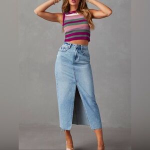 NWT Boutique Reese High-Waist Slit Denim Midi Skirt